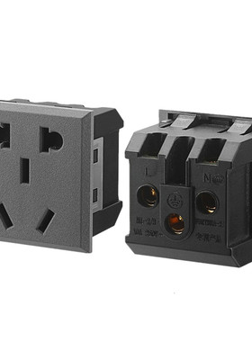 卡式二三插带安全门机柜插座10A国标五孔机箱桌面AC电源插座灰色