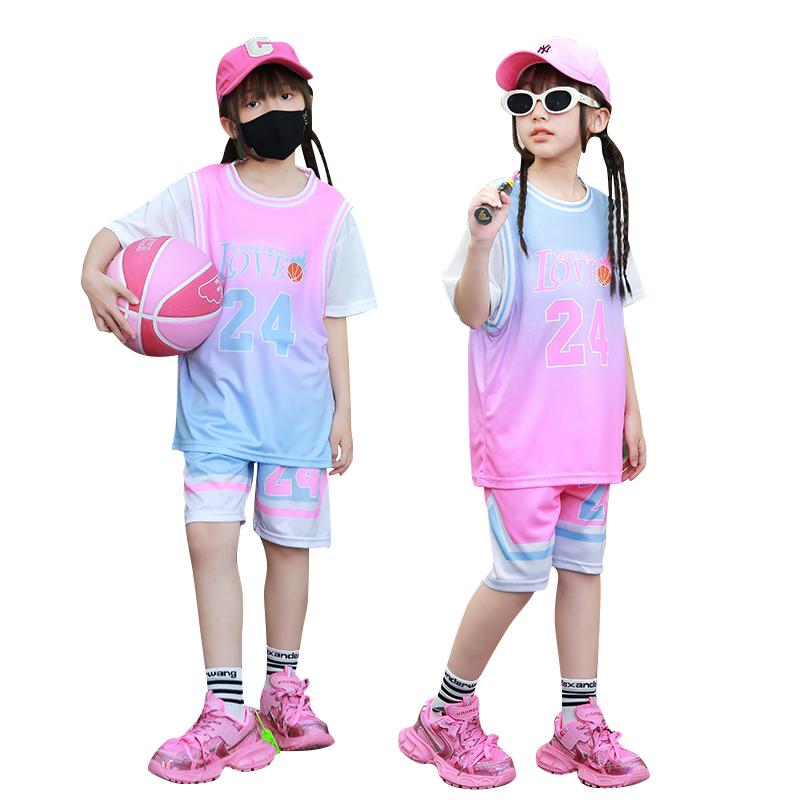 儿童篮球服套装女童2025夏季女孩速干训练服假两件短袖休闲运动服