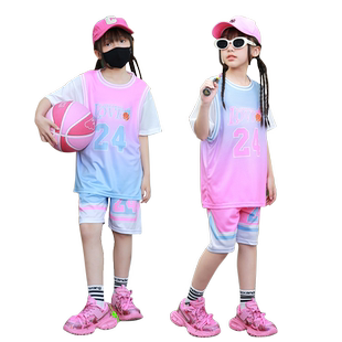 儿童篮球服套装女童2026夏季女孩速干训练服假两件短袖休闲运动服