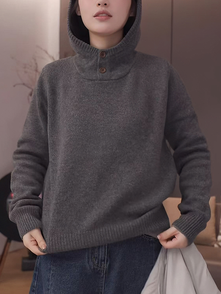 灰色连帽毛衣女士秋冬慵懒风软糯宽松显瘦加厚保暖打底针织衫上衣