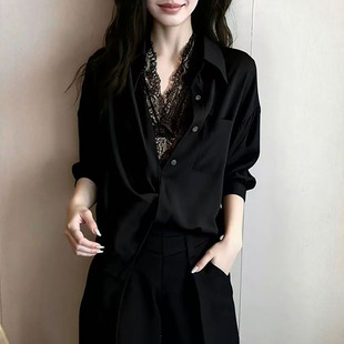 春夏黑色假两件衬衫 洋气减龄宽松显瘦感蕾丝0319z 女士2026新款
