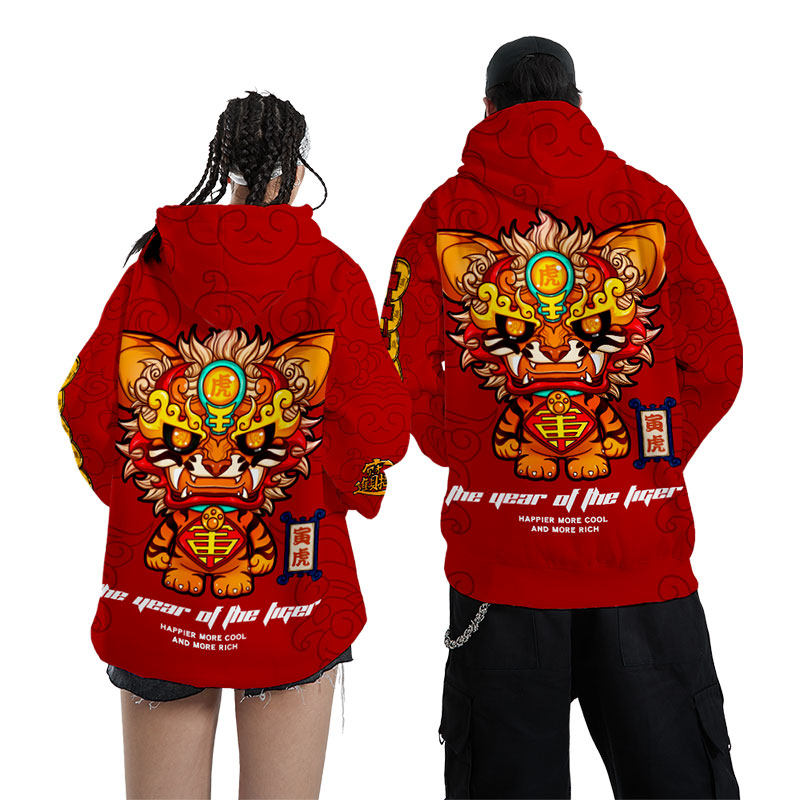 국가 동향 호랑이의 해 벤밍의 해 빨간 후드 티셔츠 남성 신년 커플 조디악 긴 소매 연례 파티 파티 재킷