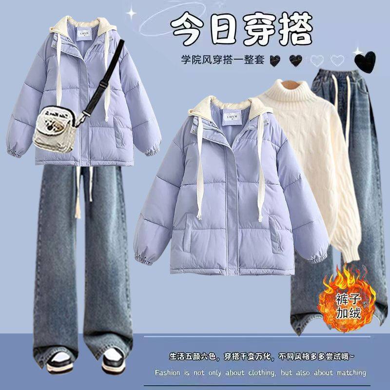 女童冬季毛衣套装2026新款12岁13中大童学生洋气时髦加绒棉服外套