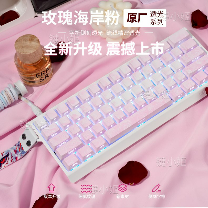 玫瑰海岸键帽透光侧刻PBT适配wooting迈从Ace68狼蛛f87魔导士磁轴