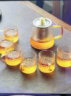 垂文玻璃壶带六个杯子