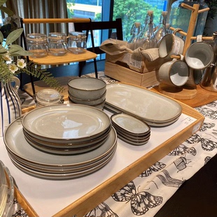 宜家复古餐具餐盘深盘饭碗椭圆碟大杯北欧精致 餐具瓷器格拉德里