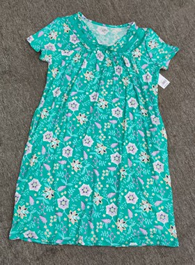 欧美出口~春夏超软纯棉针织弹力短袖大码宽松女加肥家居睡衣裙子