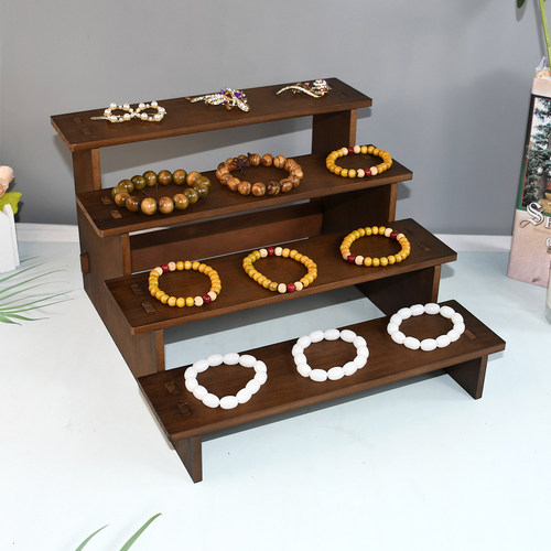 复古加宽实木阶梯架手办收纳架子