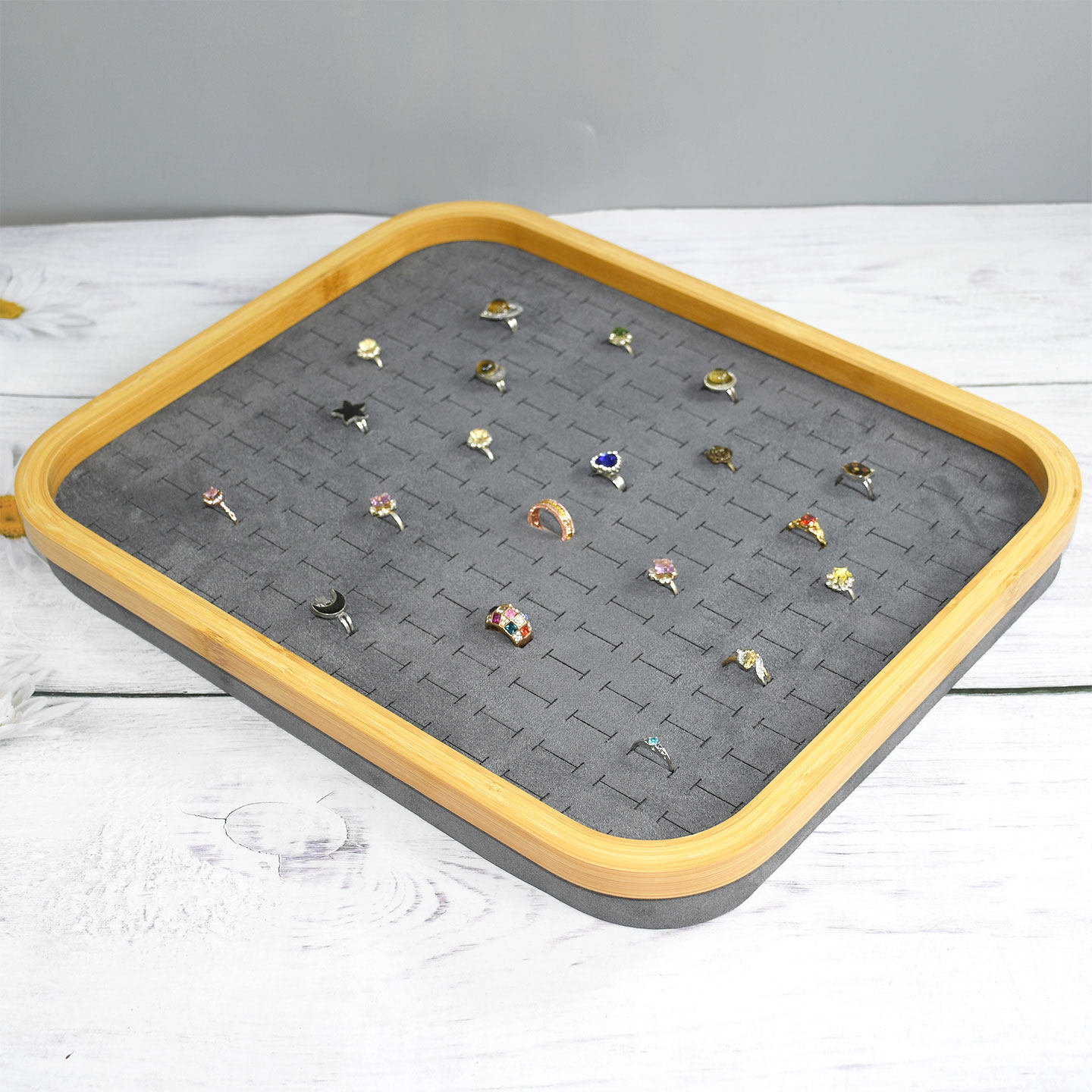 竹木戒指收纳盒防尘耳钉陈列首饰盒子指环带盖百位饰品展示架托盘