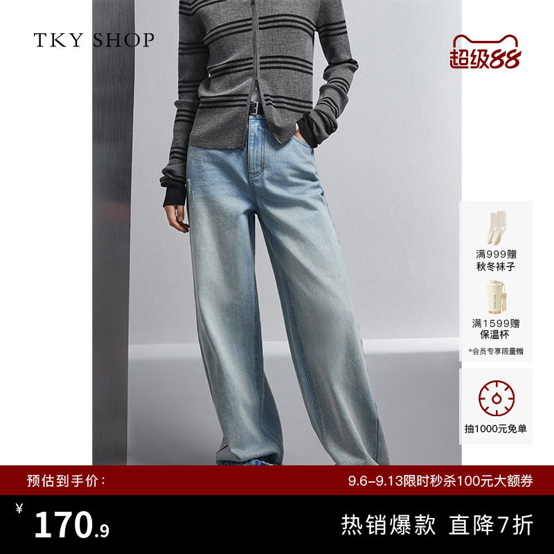 TKYSHOP高腰显瘦直筒阔腿牛仔裤图片