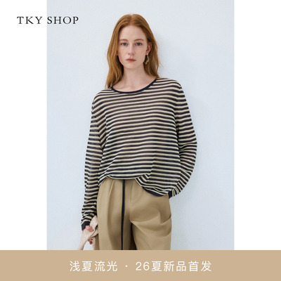 TKYSHOP圆领长袖薄针织衫