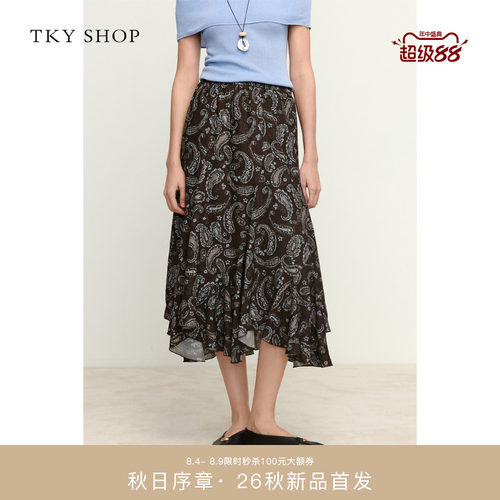 TKYSHOP复古印花A字半身裙