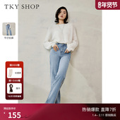 SHOP直筒牛仔裤 女侧边设计感毛边长裤 春新款 TKY 高腰显瘦牛仔长裤