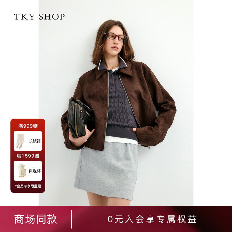 TKYSHOP翻领短款仿麂皮绒外套