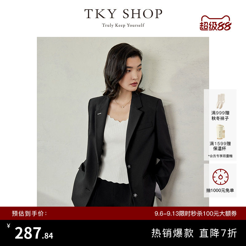 TKYSHOP单排扣黑色休闲西装外套图片