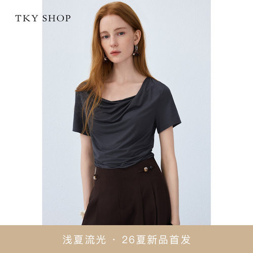 TKYSHOP荡领短袖T恤女