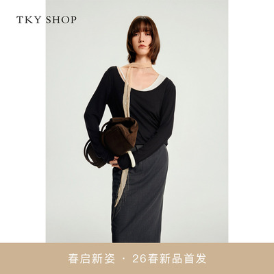 TKYSHOP撞色两件套长袖T恤