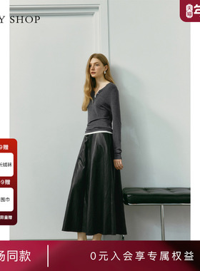 [商场同款]TKY SHOP长款PU皮裙2025秋新款a字半身裙10I1BJ03L048