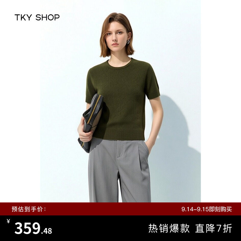 TKYSHOP圆领短袖羊绒衫图片
