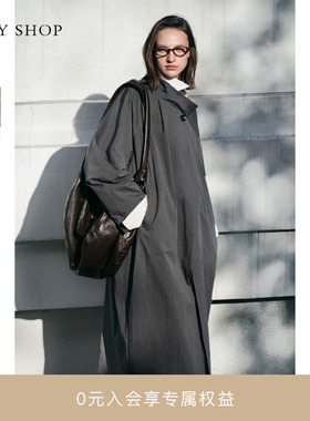 [商场同款]TKY SHOP立领长款灰色风衣外套女25春新款10I1BA04B006