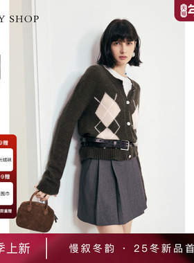 [商场同款]TKY SHOP菱格纹圆领毛针织开衫2025冬新款10I1MA01P015