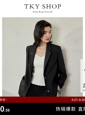 TKY SHOP高级设计感黑色西装外套女简约通勤气质西服宽松休闲外套
