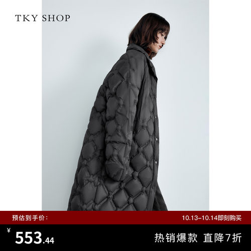 TKYSHOP立领长款菱形格羽绒服