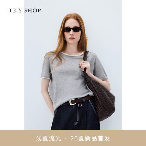 TKYSHOP撞色短袖针织衫