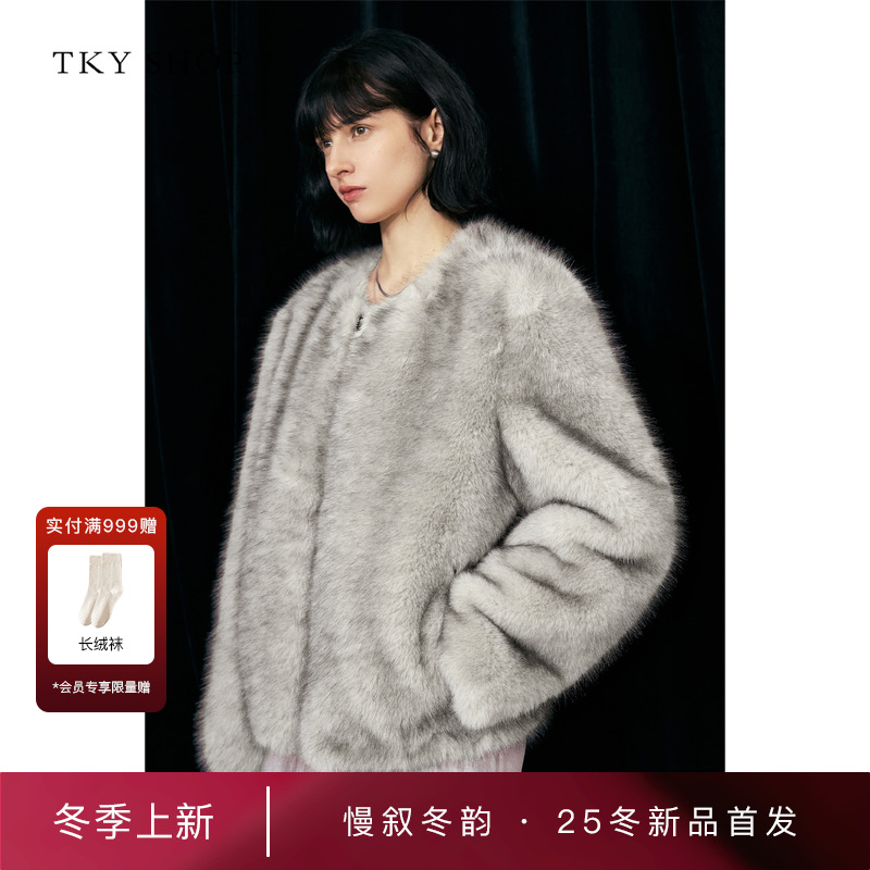 TKYSHOP短款毛毛外套