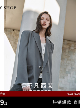 TKY SHOP老钱风灰色西装外套女通勤气质职场西服小个子休闲外套女