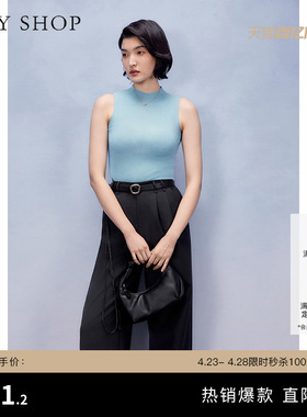 TKY SHOP无袖针织上衣夏季新款外穿洋气背心内搭女蓝色好看休闲