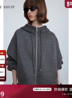 TKY SHOP学院风羊毛大衣女中长款连帽毛呢外套冬季新款保暖大衣女