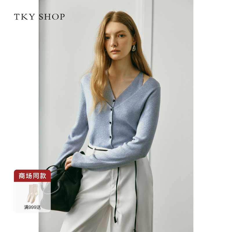 ]TKYSHOP假两件长袖毛开衫