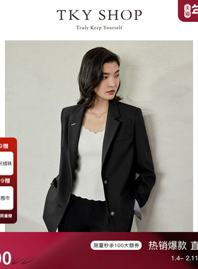 TKY SHOP高级设计感黑色西装外套女简约通勤气质西服宽松休闲外套
