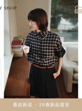 [商场同款]TKY SHOP格纹长袖衬衫女2026春新款上衣10J1KA05C036