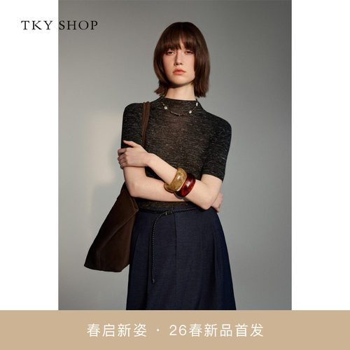 TKYSHOP半高领短袖线套衫