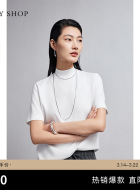 TKY SHOP半高领短袖纯白T恤女夏季新款休闲百搭宽松简约上衣内搭