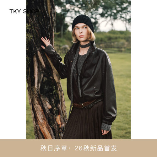 TKYSHOP机车风PU皮短外套秋款