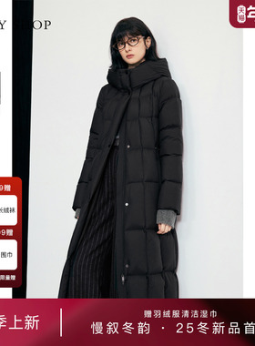 [商场同款]TKY SHOP黑色长款连帽羽绒服女保暖鹅绒服10I1HA05S198