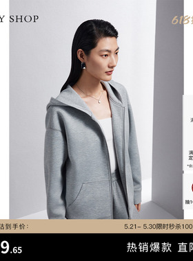 TKY SHOP灰色休闲短外套女拉链设计感连帽卫衣女简约通勤宽松开衫
