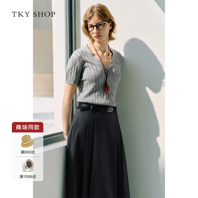 TKYSHOP短袖V领针织衫