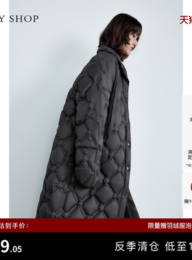 [反季专区]TKY SHOP时尚立领羽绒服中长款灰色羽绒外套宽松鸭绒服