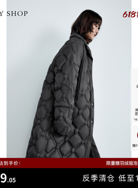 [反季专区]TKY SHOP时尚立领羽绒服中长款灰色羽绒外套宽松鸭绒服