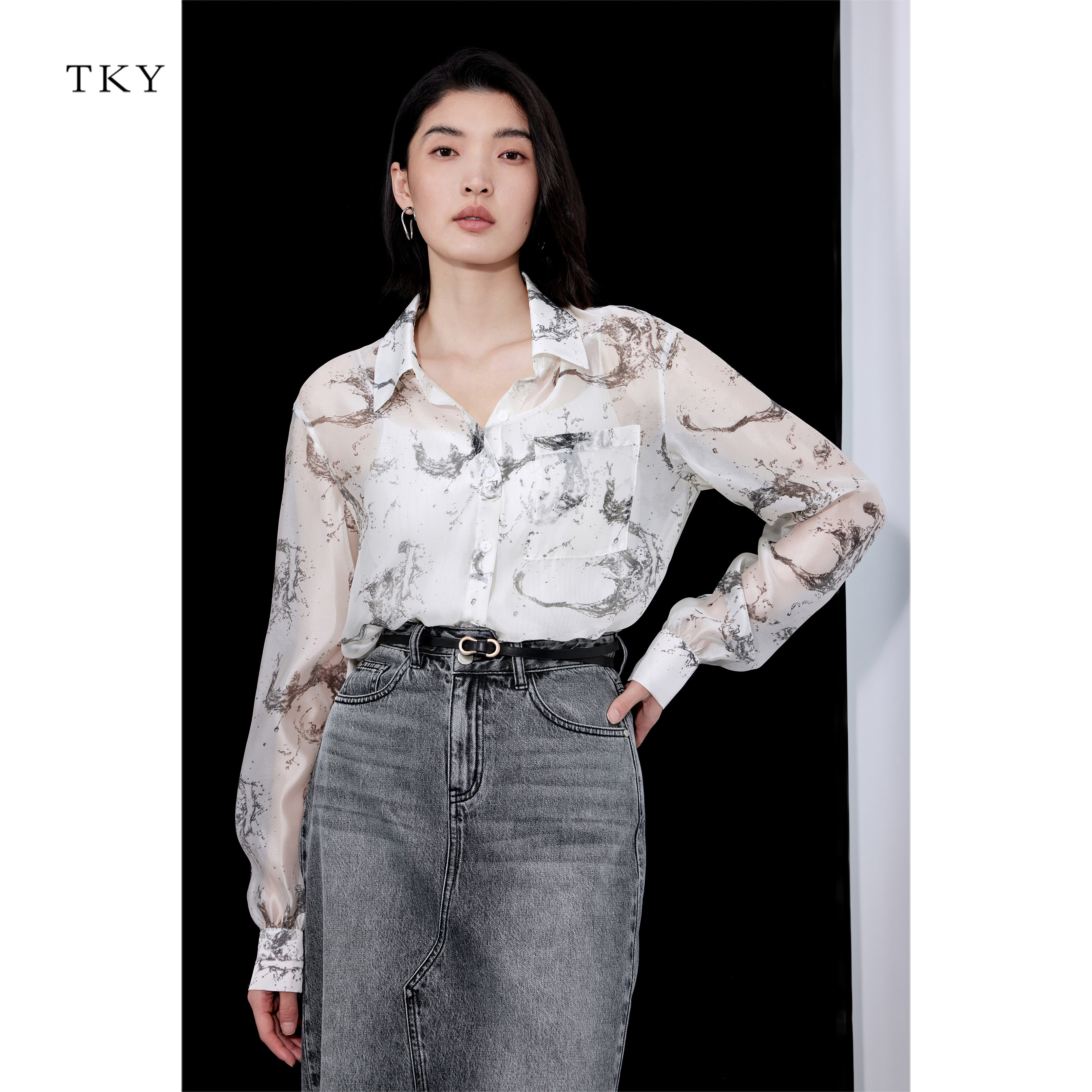 TKY SHOP长袖印花女士衬衬衫