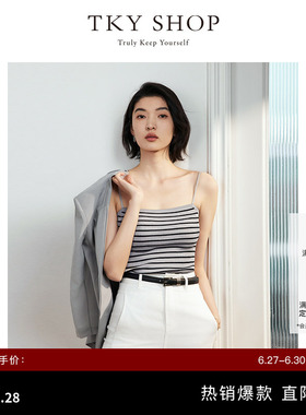 TKY SHOP灰色条纹吊带背心女夏季新款简约内搭抹胸修身无袖上衣