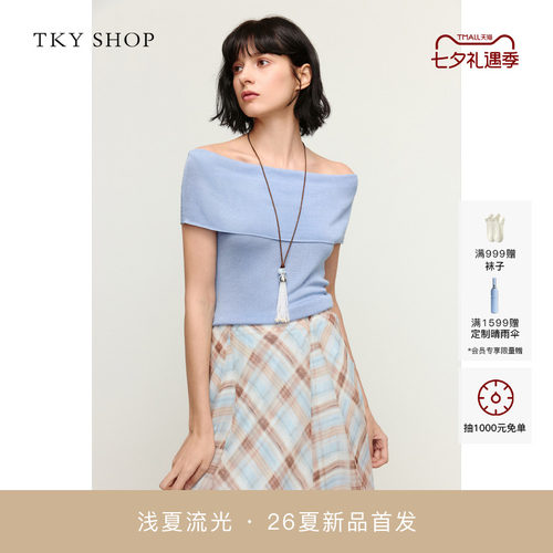 TKYSHOP一字肩线套衫女