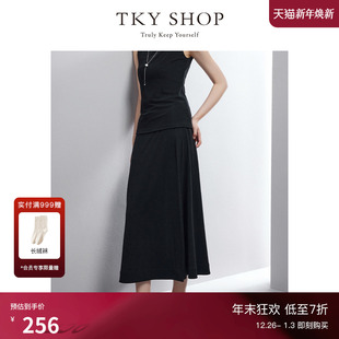 TKY 气质通勤系带半身裙 SHOP设计感中长裙醋酸半身裙女2025秋新款