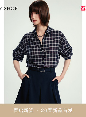 [商场同款]TKY SHOP格纹长袖衬衫女2026春新款上衣10J1KA05C036