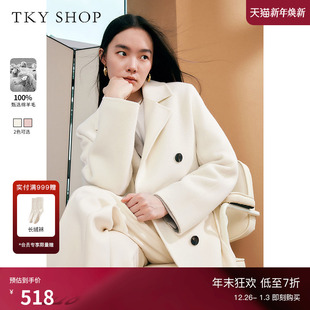 100%绵羊毛 新款 TKY 羊毛大衣女冬季 气质毛呢外套 SHOP双排扣长款