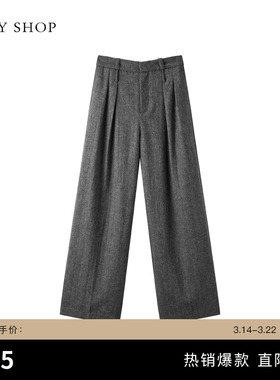 TKY SHOP老钱风高腰阔腿裤女冬季新款保暖加厚直筒裤松弛感休闲裤